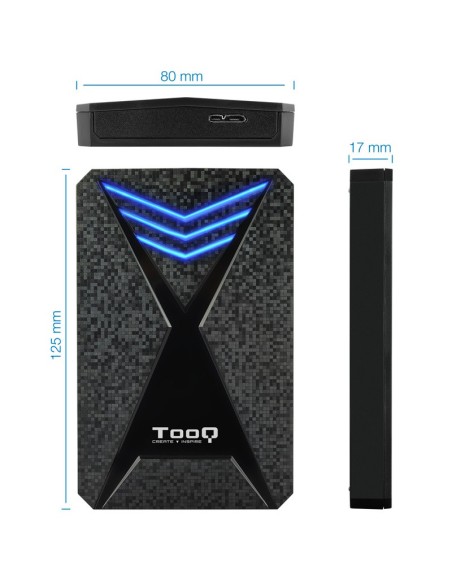 CAJA 2.5" USB 3.1 TOOQ NEGRO   RGB AZUL TQE-2550BL 9.5mm PN: TQE-2550BL EAN: 8433281009677   